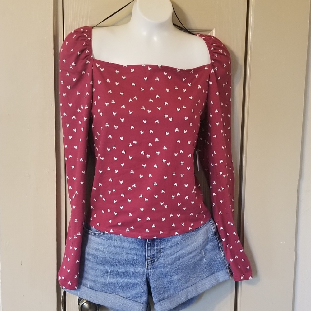 Long Sleeve Pink Cat Blouse NWT